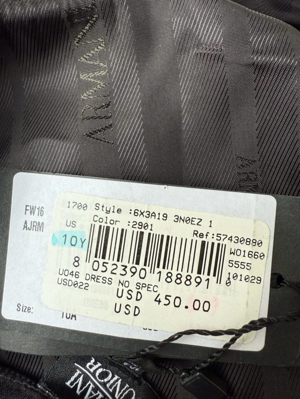 NWT Armani Junior Metallic Butterfly Jacquard Party Dress Girls Size 10A